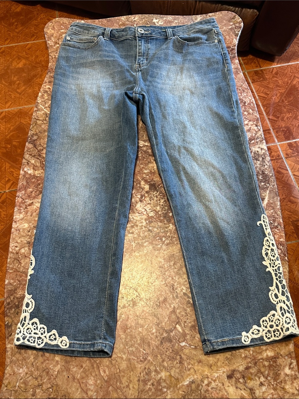 Women’s INC Denim Jeans with White Lace Trim